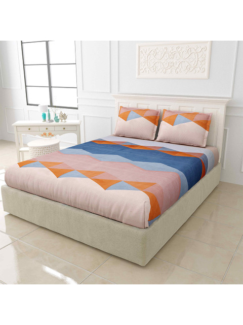 

JAIPUR FABRIC Blue & Orange 150 TC King Bedsheet with 2 Pillow Covers