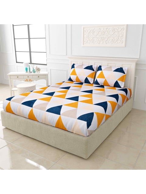 

JAIPUR FABRIC Blue & Orange Geometric 150 TC King Bedsheet with 2 Pillow Covers