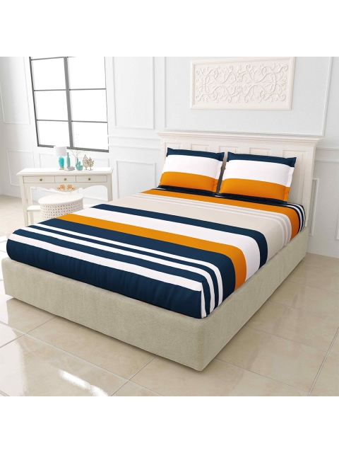 

JAIPUR FABRIC Multicoloured Striped 150 TC Super Soft King Bedsheet with 2 Pillow Covers, Multi