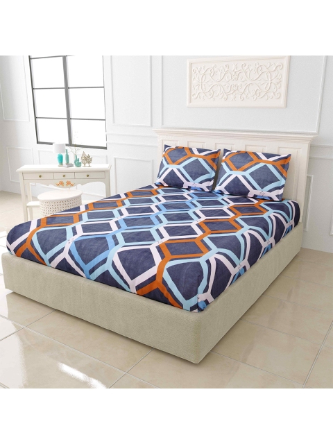 

JAIPUR FABRIC Blue & Orange Geometric 150 TC King Bedsheet with 2 Pillow Covers