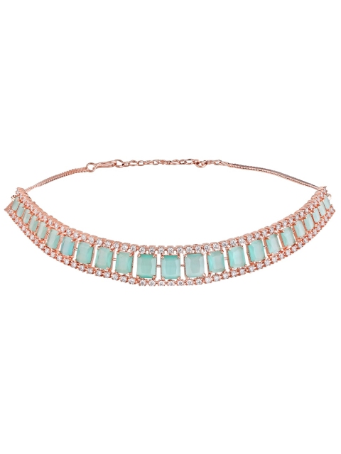 

CURIO COTTAGE Rose Gold-Plated Green Stone & Cubic Zirconia Studded Jewellery Set
