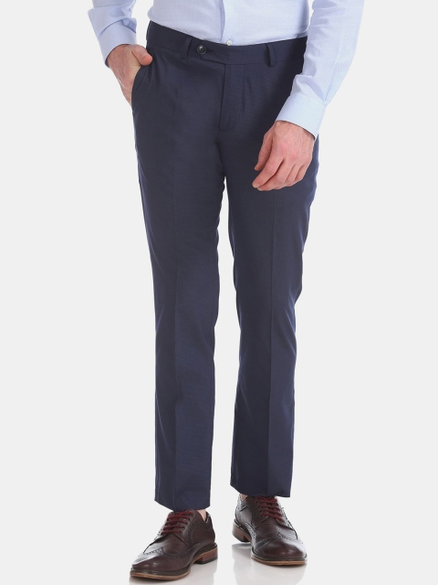 

AD By Arvind Men Blue Regular Fit Micro Checked Formal Trousers