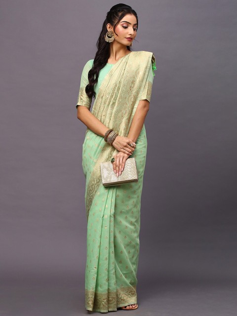 

Mitera Green Floral Silk Cotton Banarasi Saree