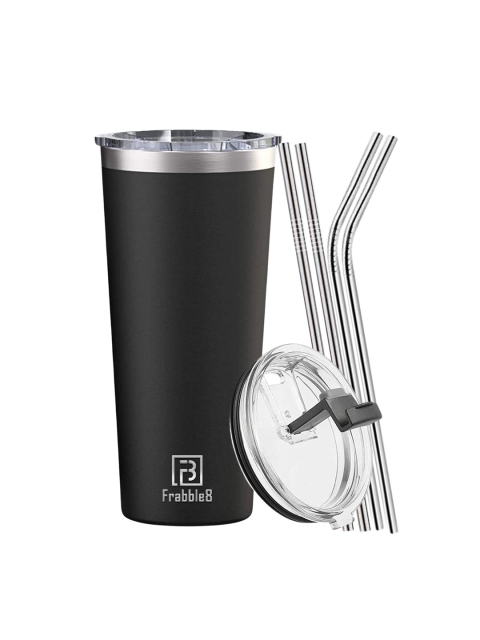 

Frabble8 Black Solid Stainless Steel Matte Thermo Flask Mug with Lid