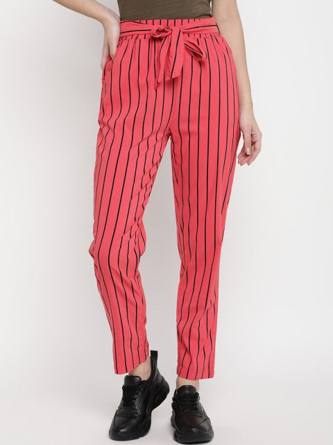 

V2 Value & Variety Women Coral Red & Black Striped Cotton Lounge Pants