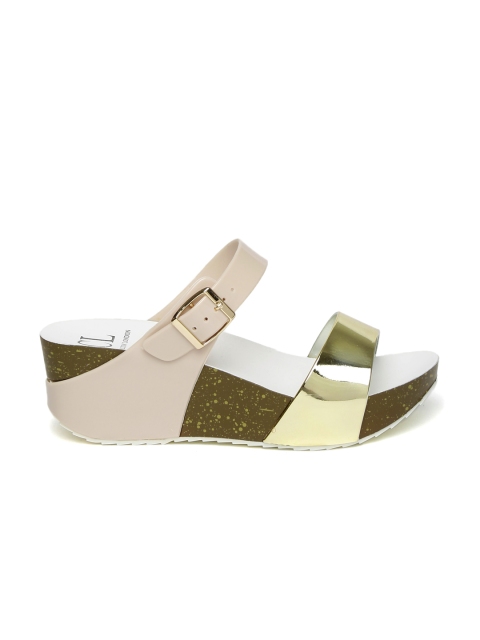 

Carlton London Women Peach-Coloured & Gold-Toned Colourblocked Wedges