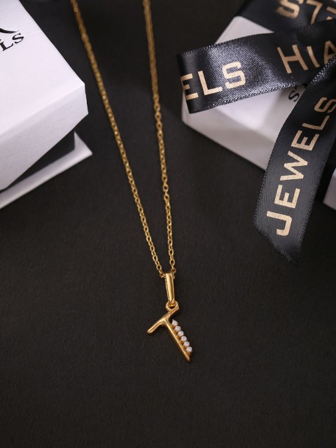 

Hiara Jewels 92.5 Sterling Silver Gold-Plated & CZ-Studded Initial T letter Pendant With Chain