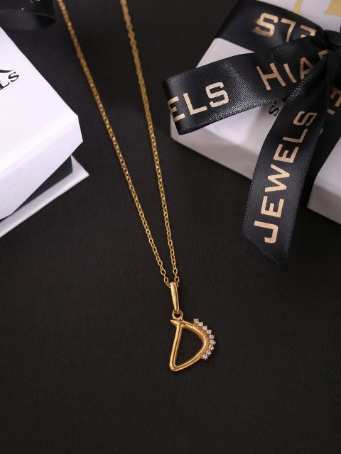 

Hiara Jewels Gold-Plated White CZ-Studded D-Shaped Pendant With Chain