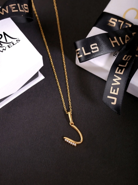 

Hiara Jewels Gold-Plated White CZ Studded U letter Pendant With Chain