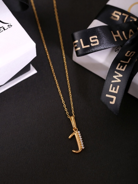 

Hiara Jewels 92.5 Sterling Siver Gold-Plated & White CZ-Studded Initial J letter Pendant With Chain
