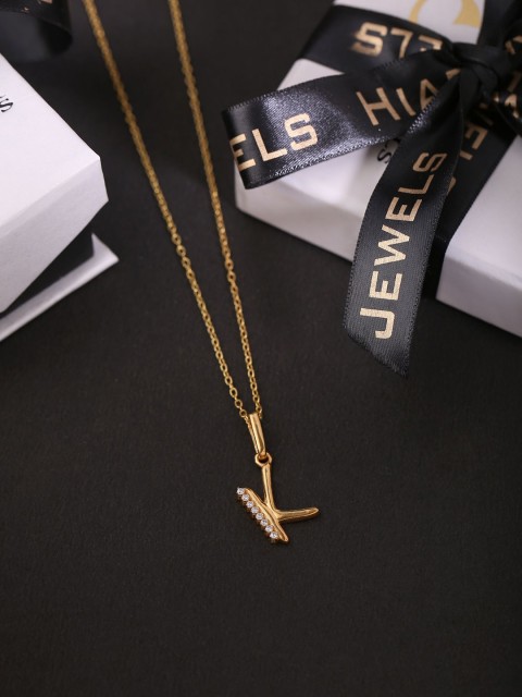 

Hiara Jewels Gold-Plated White CZ-Studded Pendant With Chain