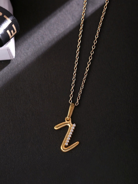 

Hiara Jewels Gold-Plated White CZ-Studded Pendant With Chain