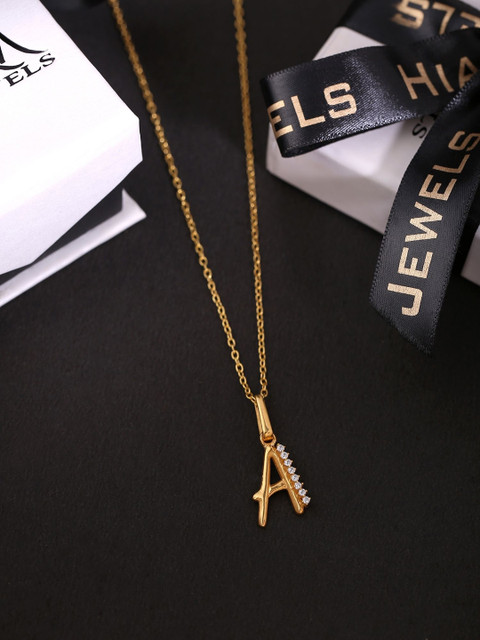 

Hiara Jewels Gold-Plated White CZ-Studded A-Shaped Pendant With Chain