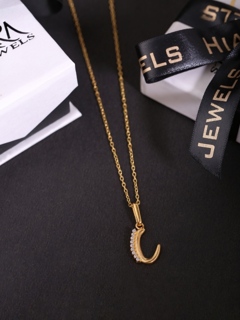 

Hiara Jewels Gold-Plated CZ-Studded C-Shaped Pendant With Chain