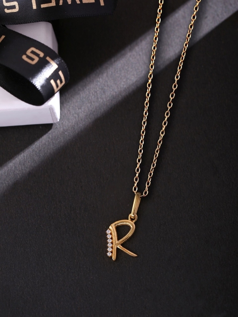 

Hiara Jewels Gold-Plated CZ-Studded Initial R Letter Pendant