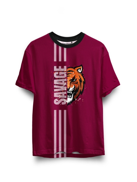 

mezmoda Boys Maroon & Pink Printed Round Neck T-shirt