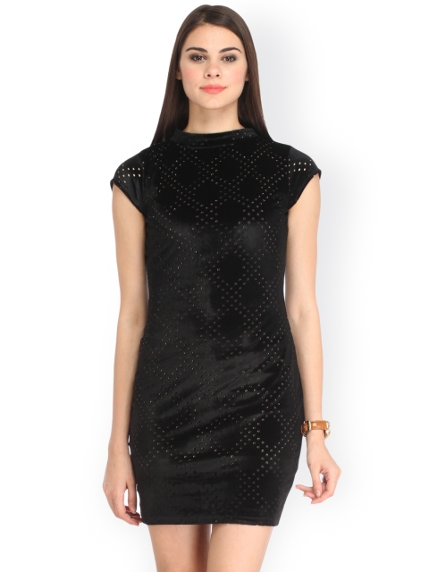 

Cation Women Black Velvet Sheath Dress with Cut-Out Detail