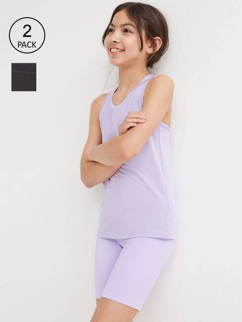 

H&M Girls Pack of 2 Black & Lavender Solid Quick Dry Cycling Shorts