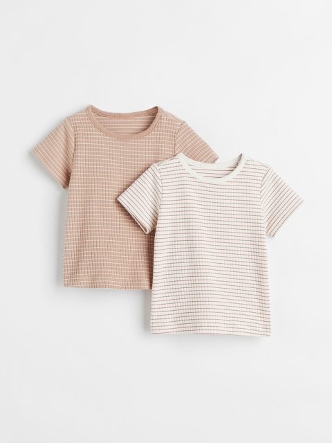 

H&M Girls Pack of 2 Off White & Beige Cotton T-shirts