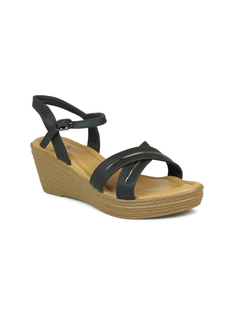 

Inc 5 Black & Beige Wedge Sandals with Buckles