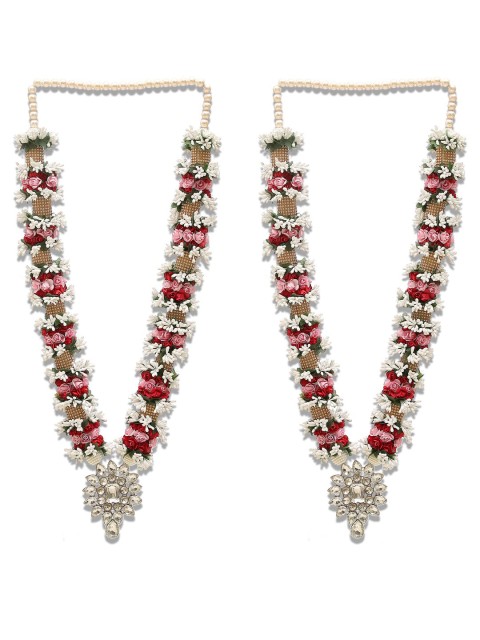 

DEVOILER Set of 2 Red & White Floral Beaded Wedding Varmala