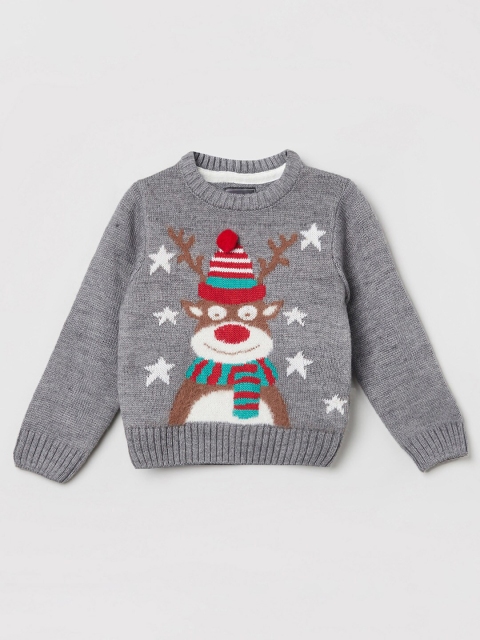 

max Boys Charcoal & Red Printed Pullover