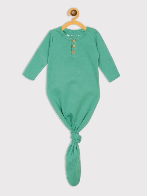 

Mamas Boo Infants Kids Green Solid Organic-Cotton Knotted Rompers