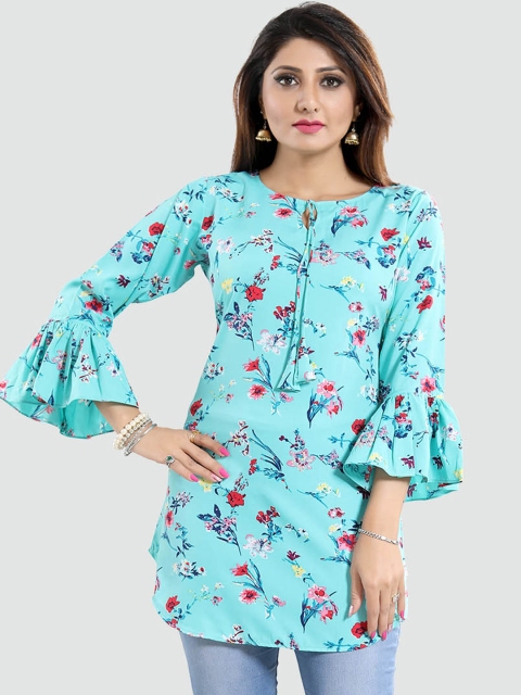 

Saree Swarg Blue & Red Boat Neck Printed Tunic