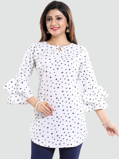

Saree Swarg White & Navy Blue Geometric Printed Kurti