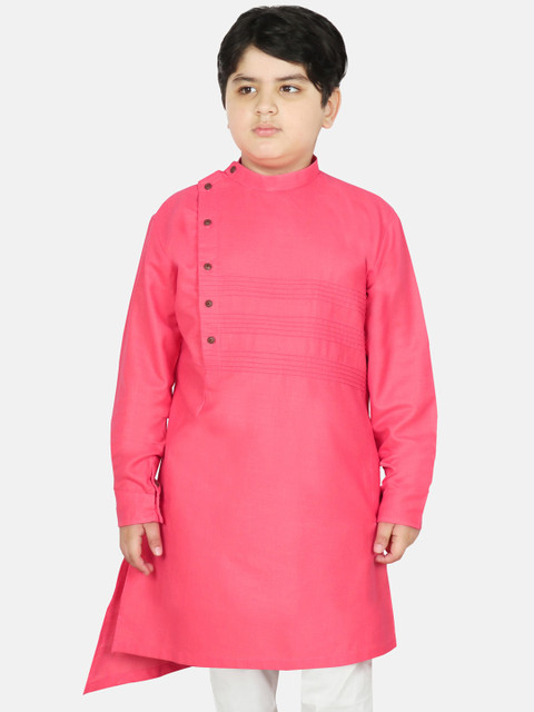 

SG YUVRAJ Boys Peach-Coloured Solid Cotton Kurta