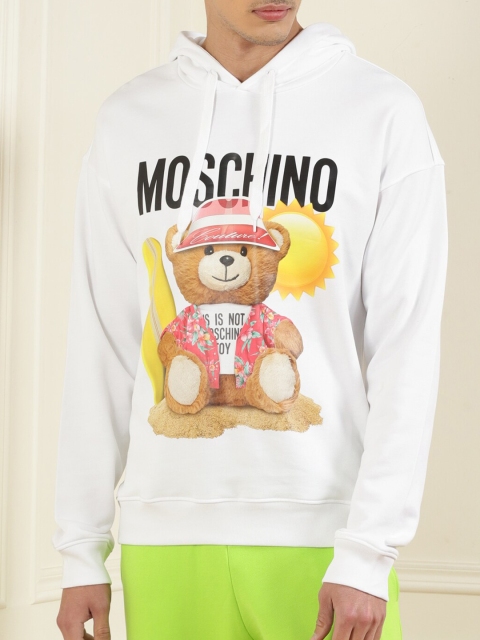 

MOSCHINO COUTURE Men White Printed Hooded Sweatshirt