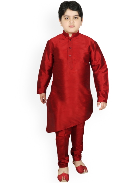 

SG YUVRAJ Boys Maroon Raw Silk Kurta with Trousers