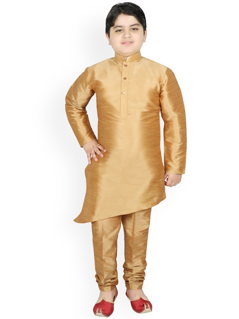 

SG YUVRAJ Boys Gold-Toned Raw Silk Kurta with Churidar