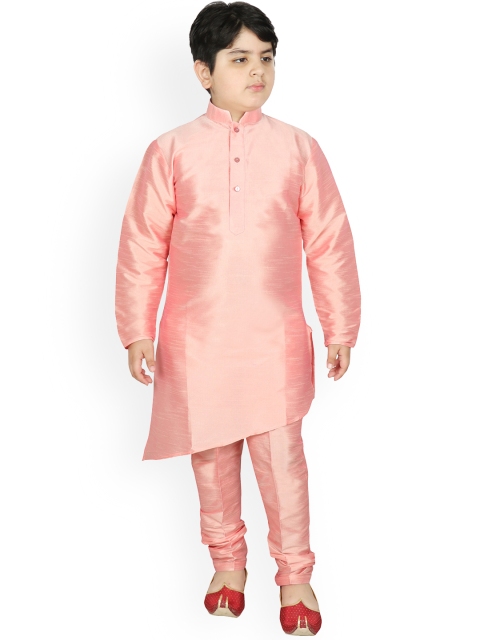 

SG YUVRAJ Boys Peach-Coloured Raw Silk Kurta with Churidar