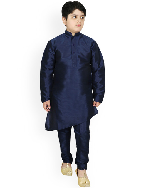

SG YUVRAJ Boys Navy Blue Raw Silk Kurta with Trousers