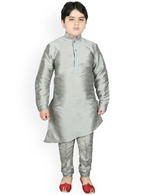 

SG YUVRAJ Boys Silver-Toned Raw Silk Kurta with Churidar