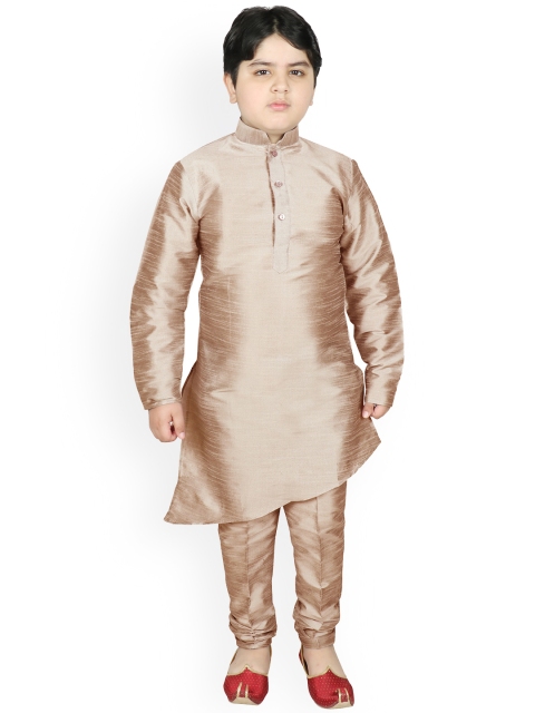 

SG YUVRAJ Boys Brown Raw Silk Kurta with Churidar Set