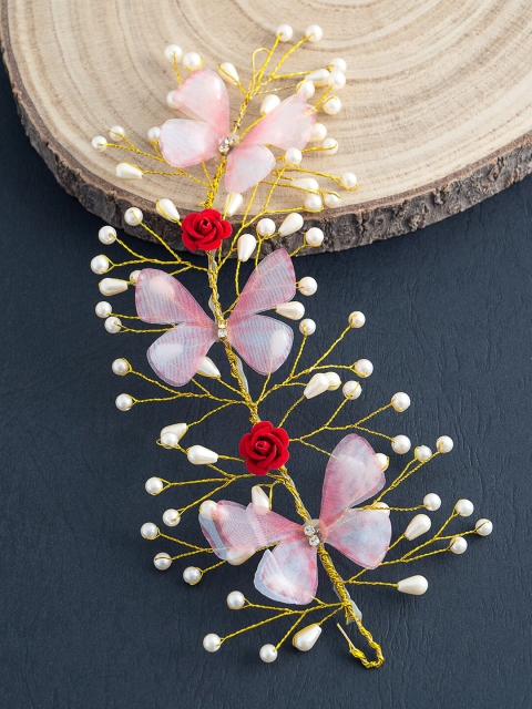 

Golden Peacock Women Gold-Toned & Red Embellished Tiara