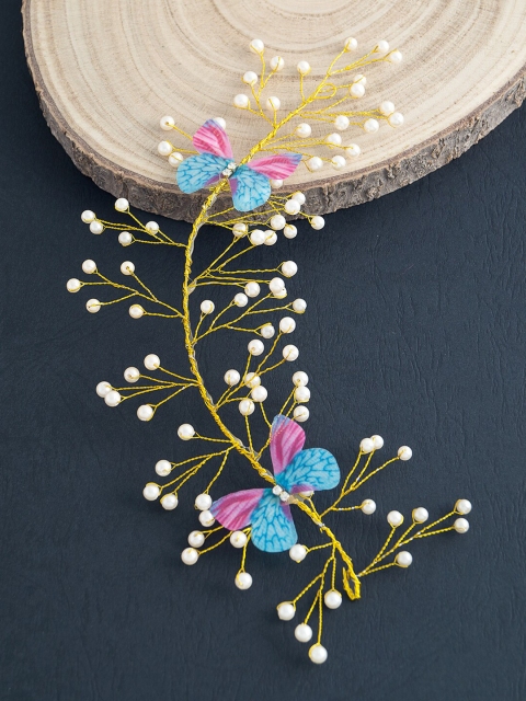 

Golden Peacock Women Gold-Toned & Blue Embellished Tiara