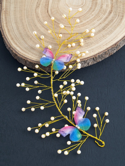 

Golden Peacock Women Gold-Toned & Blue Embellished Tiara