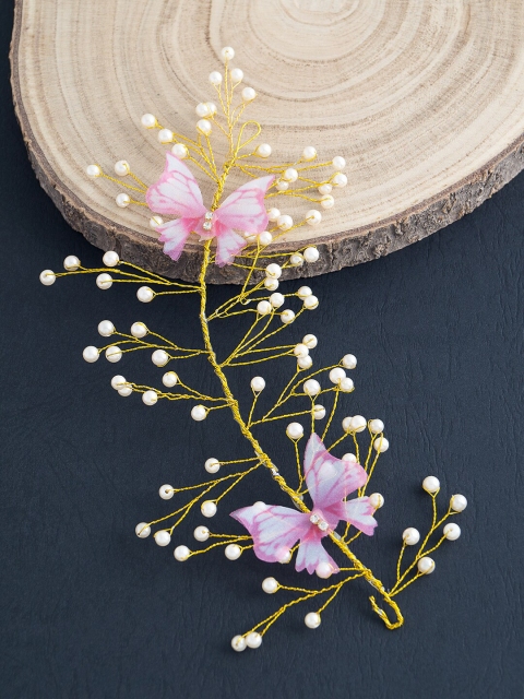 

Golden Peacock Women Gold-Toned & Pink Embellished Tiara
