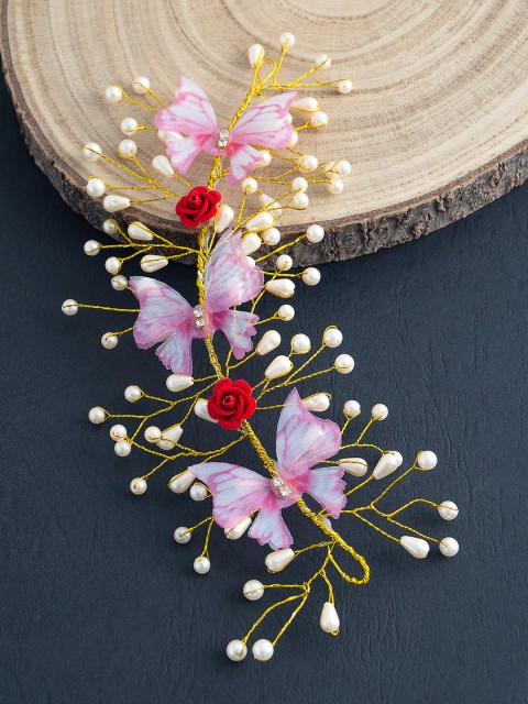 

Golden Peacock Women Gold-Toned & Pink Embellished Tiara