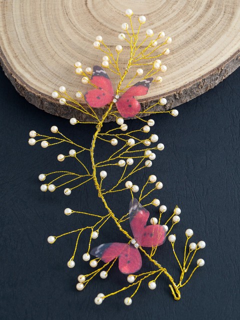 

Golden Peacock Women Gold-Toned & Pink Embellished Tiara