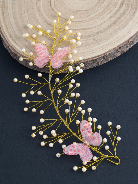 

Golden Peacock Women Gold-Toned & Pink Embellished Tiara