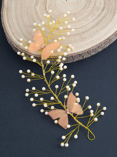 

Golden Peacock Women Gold-Toned & Peach-Coloured Embellished Tiara