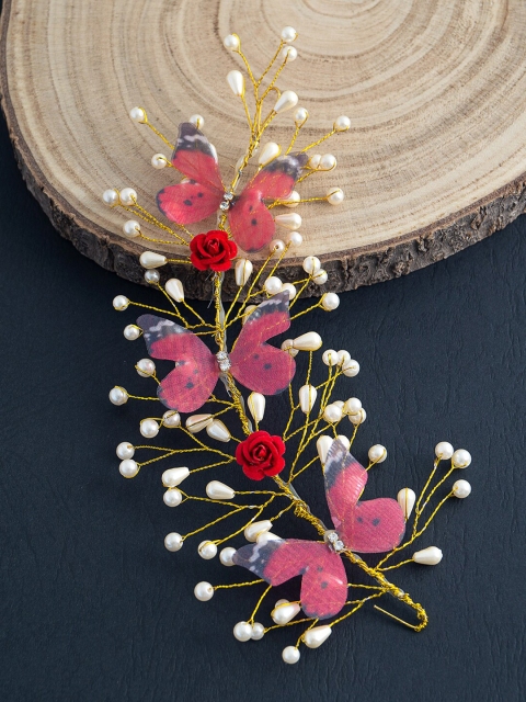 

Golden Peacock Women Gold-Toned & Pink Embellished Tiara
