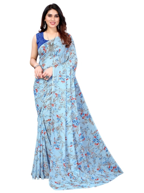 

KALINI Blue Floral Pure Georgette Saree