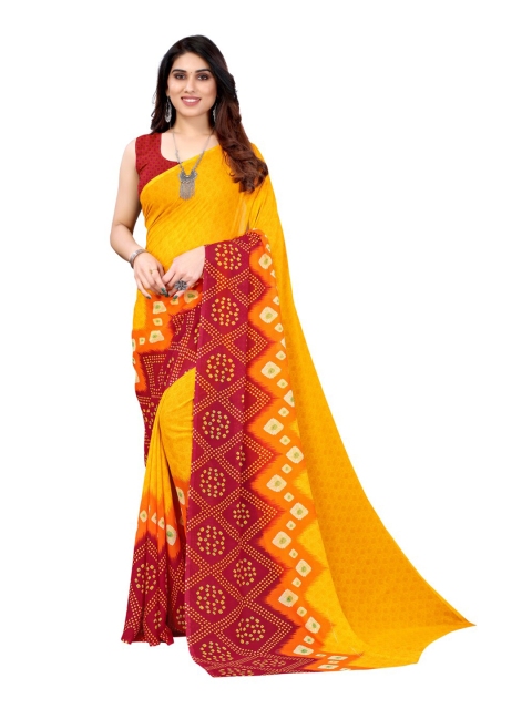 

KALINI Yellow & Red Pure Georgette Saree