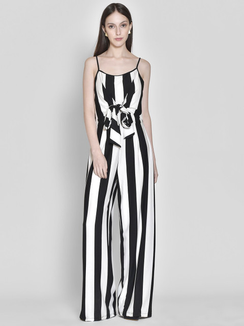

250 DESIGNS White & Black Striped Basic Jumpsuit