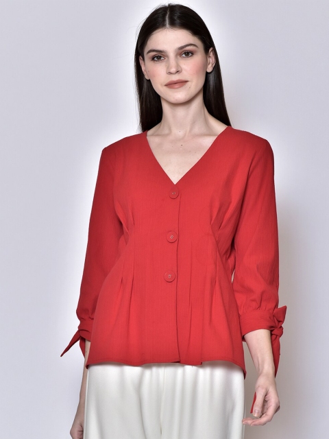 

250 DESIGNS Women Red Solid Pure Cotton Top